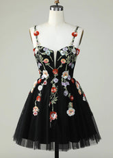 Caliandra | Slay Homecoming Night in a Showstopping Black Corset Dress - Black Floral - PromDressClub
